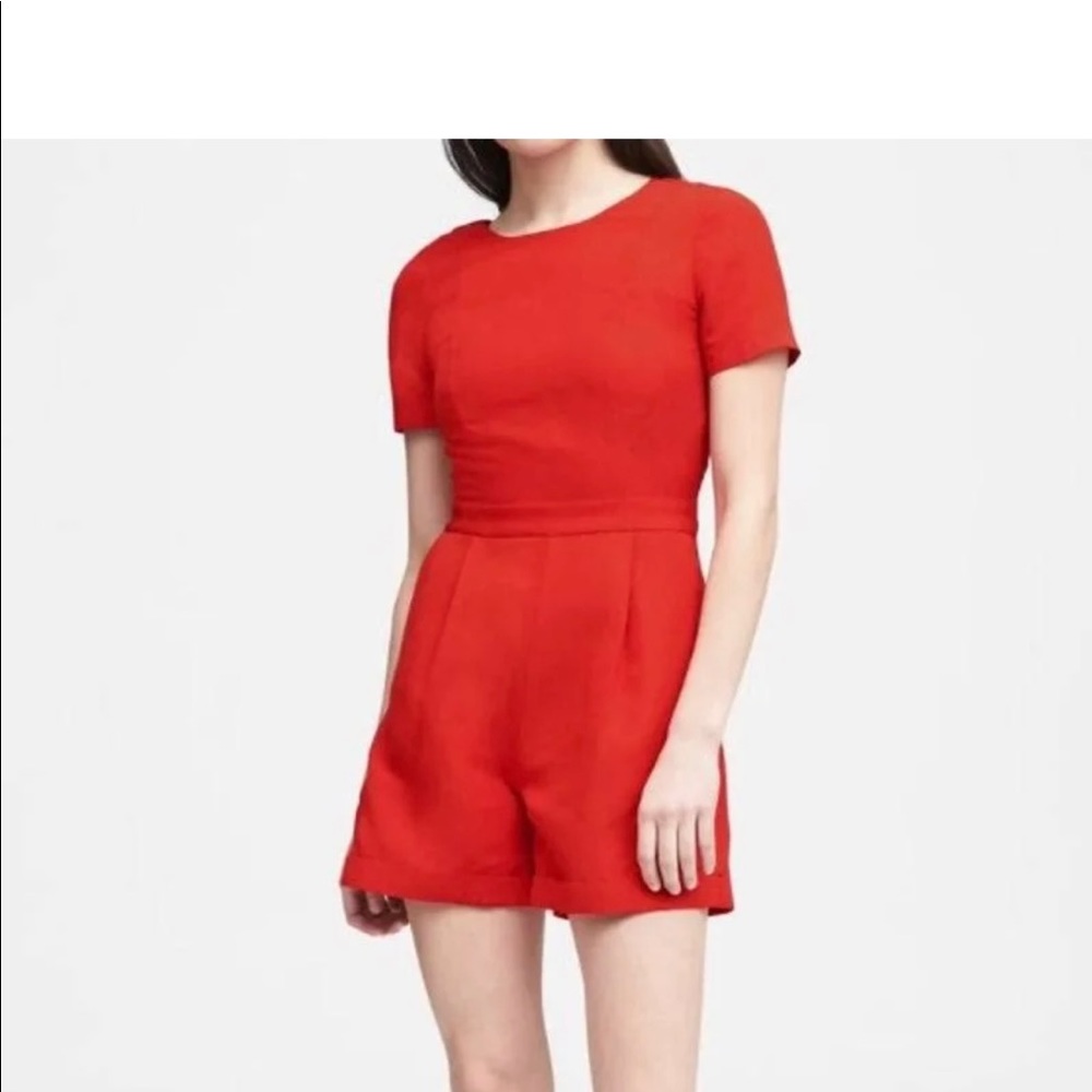 Red Linen Blend Romper